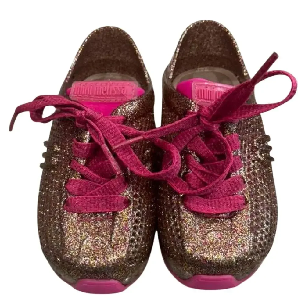 Mini Melissa Love Sneakers Toddler Girls Sz. 7C (Fit like 6C) Glitter Pink VGUC